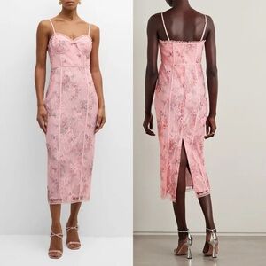 LoveShackFancy Tresor Floral Lace Bustier Midi Dress Pink Size 00